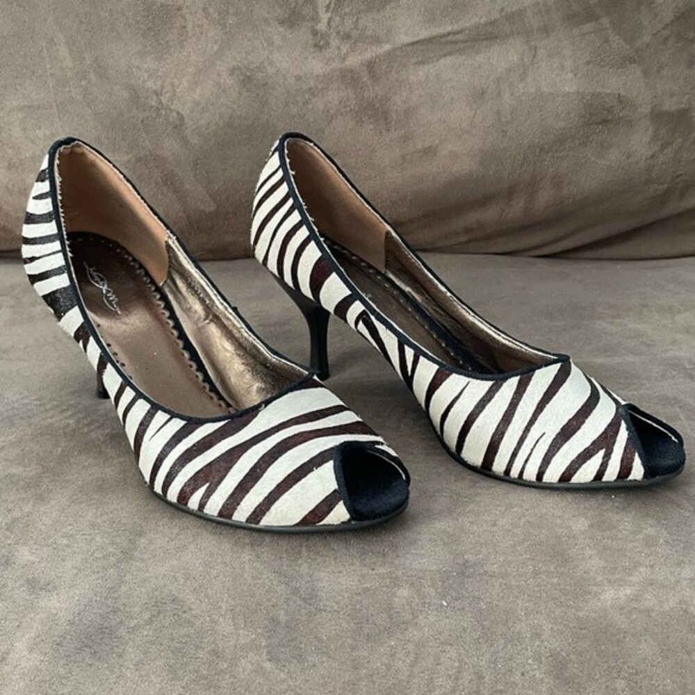 Joseph Mayo Boho Zebra Print Open Toe 3” Heels Wo… - image 1